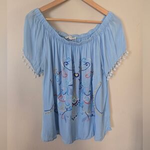 Grand & Greene Light Blue Embroidered Blouse